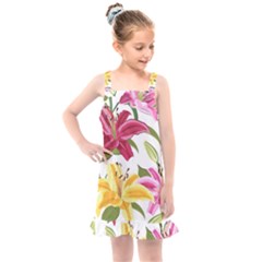 Lily-flower-seamless-pattern-white-background 001 Kids  Overall Dress by nate14shop