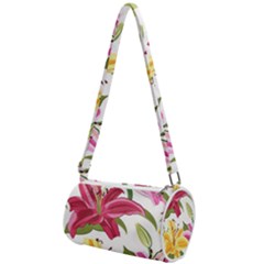 Lily-flower-seamless-pattern-white-background 001 Mini Cylinder Bag