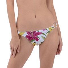 Lily-flower-seamless-pattern-white-background 001 Ring Detail Bikini Bottom by nate14shop