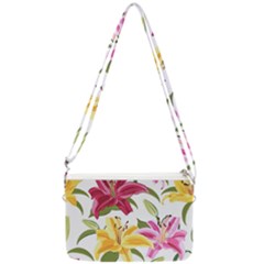 Lily-flower-seamless-pattern-white-background 001 Double Gusset Crossbody Bag by nate14shop