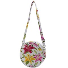 Lily-flower-seamless-pattern-white-background 001 Crossbody Circle Bag by nate14shop