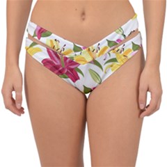 Lily-flower-seamless-pattern-white-background 001 Double Strap Halter Bikini Bottom by nate14shop