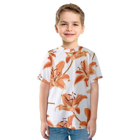 Lily-flower-seamless-pattern-white-background Kids  Sport Mesh Tee by nate14shop