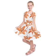 Lily-flower-seamless-pattern-white-background Kids  Short Sleeve Dress by nate14shop