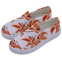 Lily-flower-seamless-pattern-white-background Kids  Canvas Slip Ons by nate14shop
