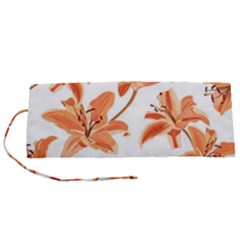 Lily-flower-seamless-pattern-white-background Roll Up Canvas Pencil Holder (s) by nate14shop