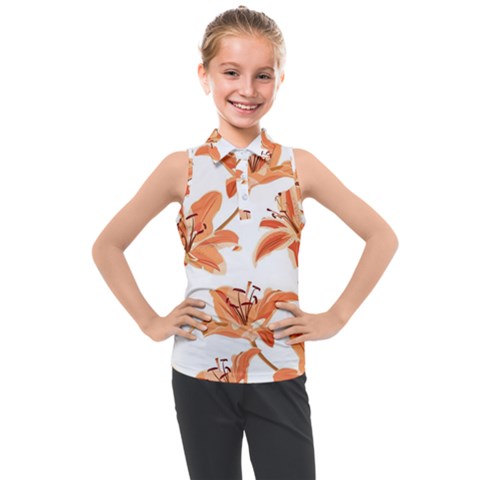 Lily-flower-seamless-pattern-white-background Kids  Sleeveless Polo Tee by nate14shop