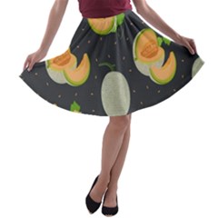 Melon-whole-slice-seamless-pattern A-line Skater Skirt by nate14shop