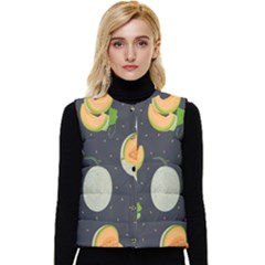 Melon-whole-slice-seamless-pattern Women s Short Button Up Puffer Vest by nate14shop