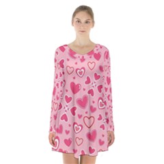 Scattered-love-cherry-blossom-background-seamless-pattern Long Sleeve Velvet V-neck Dress by nate14shop