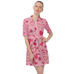 Scattered-love-cherry-blossom-background-seamless-pattern Belted Shirt Dress