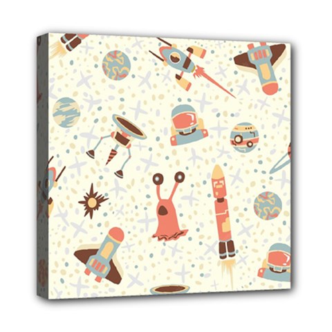 Seamless-background-with-spaceships-stars Mini Canvas 8  X 8  (stretched) by nate14shop