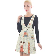 Seamless-background-with-spaceships-stars Plunge Pinafore Velour Dress