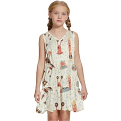 Seamless-background-with-spaceships-stars Kids  Sleeveless Tiered Mini Dress by nate14shop