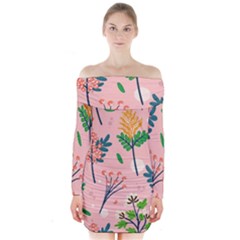 Seamless-floral-pattern 001 Long Sleeve Off Shoulder Dress by nate14shop