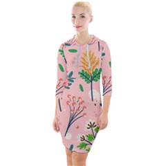 Seamless-floral-pattern 001 Quarter Sleeve Hood Bodycon Dress