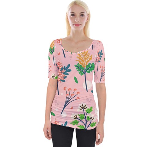 Seamless-floral-pattern 001 Wide Neckline Tee by nate14shop