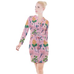 Seamless-floral-pattern 001 Button Long Sleeve Dress by nate14shop