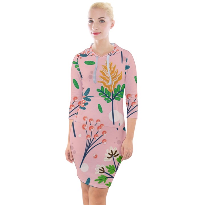 Seamless-floral-pattern 001 Quarter Sleeve Hood Bodycon Dress