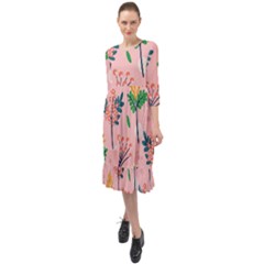 Seamless-floral-pattern 001 Ruffle End Midi Chiffon Dress