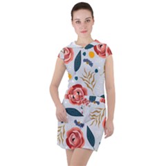 Seamless-floral-pattern Drawstring Hooded Dress by nate14shop