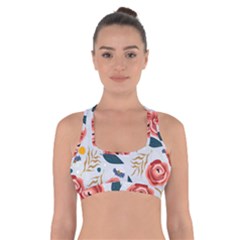 Seamless-floral-pattern Cross Back Sports Bra by nate14shop