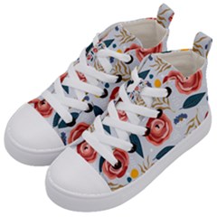 Seamless-floral-pattern Kids  Mid-top Canvas Sneakers by nate14shop