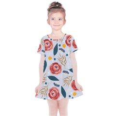 Seamless-floral-pattern Kids  Simple Cotton Dress by nate14shop