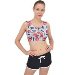 Seamless-floral-pattern V-back Sports Bra by nate14shop