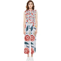 Seamless-floral-pattern Women s Frill Top Chiffon Jumpsuit by nate14shop