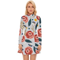 Seamless-floral-pattern Long Sleeve Velour Longline Dress by nate14shop