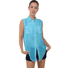 Seamless-pattern Sleeveless Chiffon Button Shirt