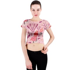 Seamless-pattern-with-flamingo Crew Neck Crop Top by nate14shop