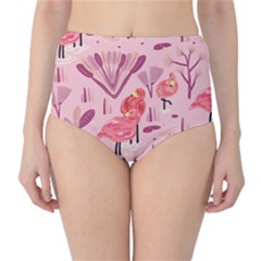 Seamless-pattern-with-flamingo Classic High-waist Bikini Bottoms