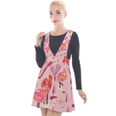 Seamless-pattern-with-flamingo Plunge Pinafore Velour Dress