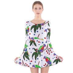 Seamless-pattern-with-parrot Long Sleeve Velvet Skater Dress by nate14shop