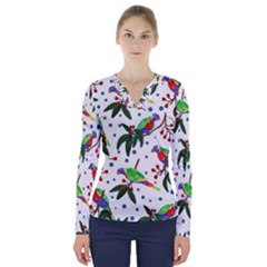Seamless-pattern-with-parrot V-neck Long Sleeve Top by nate14shop