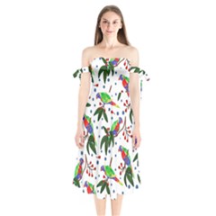 Seamless-pattern-with-parrot Shoulder Tie Bardot Midi Dress by nate14shop