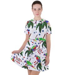 Seamless-pattern-with-parrot Short Sleeve Shoulder Cut Out Dress  by nate14shop