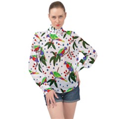 Seamless-pattern-with-parrot High Neck Long Sleeve Chiffon Top by nate14shop