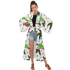 Seamless-pattern-with-parrot Maxi Kimono