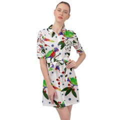 Seamless-pattern-with-parrot Belted Shirt Dress by nate14shop