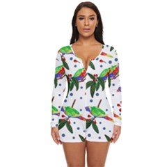 Seamless-pattern-with-parrot Long Sleeve Boyleg Swimsuit