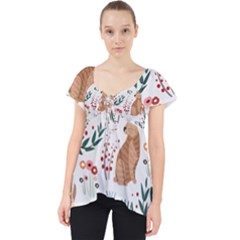 Seamless-pattern-with-rabbit Lace Front Dolly Top by nate14shop