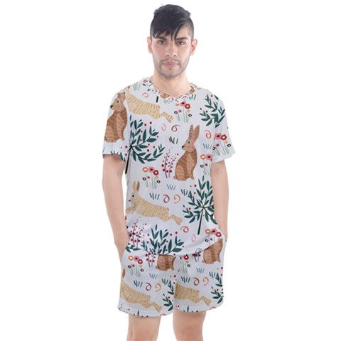 Seamless-pattern-with-rabbit Men s Mesh Tee And Shorts Set by nate14shop