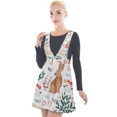 Seamless-pattern-with-rabbit Plunge Pinafore Velour Dress