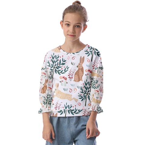 Seamless-pattern-with-rabbit Kids  Cuff Sleeve Top by nate14shop