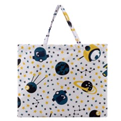Seamless-pattern-with-spaceships-stars 002 Zipper Large Tote Bag by nate14shop