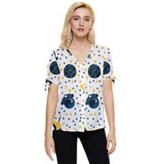 Seamless-pattern-with-spaceships-stars 002 Bow Sleeve Button Up Top