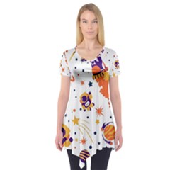 Seamless-pattern-with-spaceships-stars 005 Short Sleeve Tunic  by nate14shop